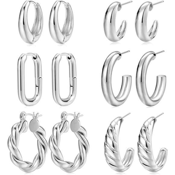 Gold Hoop Earrings Set for Women, 14K Gold Plated Lightweight Hypoallergenic - Picture 1 of 6